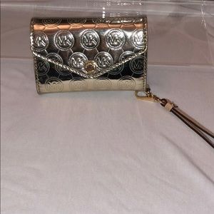 Michael Kors Gold Metallic Wristlet— phone holder